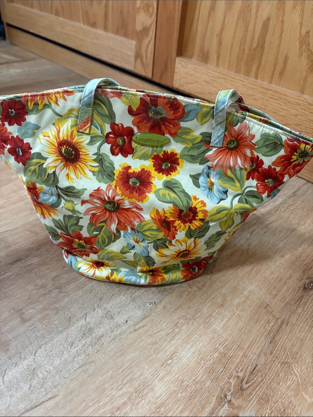 Vintage LONGABERGER HOMESTEAD Reversible Striped SUNFLOWER Bag Purse